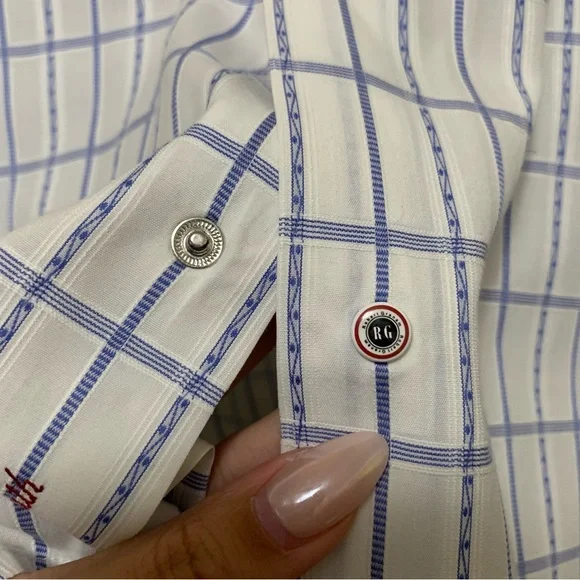Robert Graham White & Blue Striped Button Up Long Sleeve Size Large (42 16 1/2) - Picture 10 of 12